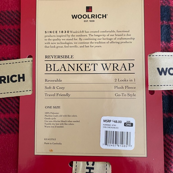 WOOLRICH Reversible Blanket wrap, in red & black, beautiful and brand NWT - Picture 4 of 4